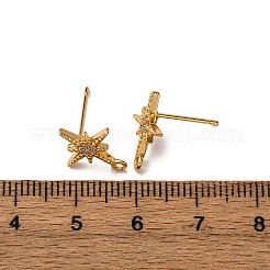 真鍮製舗装クリアキュービックジルコニアスタッドピアスのパーツ  カン付き  ニッケルフリー  スター  18KGP本金メッキ  14x12mm  穴：1mm  ピン：1mm&nbsp;KK-Z121-10G