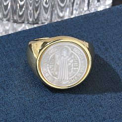 Brass & White Shell Cuff Open Rings&nbsp;KK-CBA56EF-42A-G