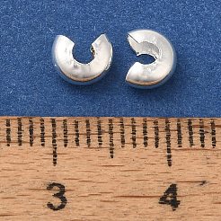 真鍮製つぶし玉カバーカシメ玉カバー  鉛フリー＆カドミウムフリー  925銀メッキ  5.5x2.5mm  穴：2.5mm&nbsp;KK-K383-07E-S