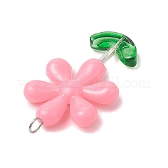 Opaque Acrylic Flower Beads with Iron Bead Caps and 304 Stainless Steel Flat Head Pins and Spray Painted Transparent Glass Beads Pendants&nbsp;PALLOY-JF03617-02