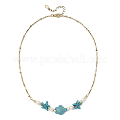 Ocean Synthetic Turquoise Starfish Turtle and Round Shell Pearl Beaded Necklaces&nbsp;NJEW-JN06168