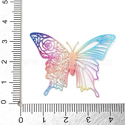 アイアン製ペンダント  エッチングされた金属装飾  虹色  蝶  31x40x0.8mm  穴：1mm&nbsp;IFIN-Z002-01RC-02
