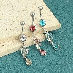 304 Stainless Steel Cubic Zirconia Teardrop Dangle Belly Rings&nbsp;WG60E11-03