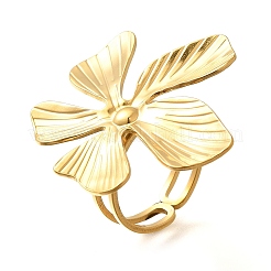 Flower 304 Stainless Steel Open Cuff Ring for Women&nbsp;RJEW-R006-03G-01