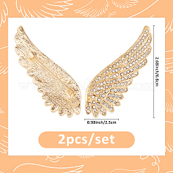 バックパックの服のための翼合金ラインストーンブローチ2個  ゴールドカラー  68x25mm&nbsp;JEWB-FH0002-05G