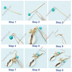 海の宝石を使ったDIYイヤリング作りキット  天然シェル、合金、304ステンレススチールペンダントを含む  真鍮リンク リング & イヤリング フック  合成ターコイズビーズ  ゴールドカラー  160個/箱&nbsp;DIY-SC0020-31