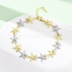 女性用真鍮リンクチェーンブレスレット  プラチナ·ゴールデン  ヒトデ  7-1/8インチ（18.2cm）  リンク：15x12x2.5mm&nbsp;BJEW-G762-01GP-04