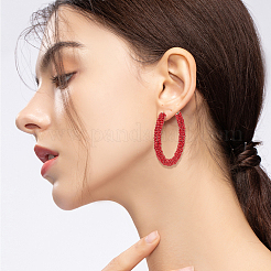 6ペア6スタイルアクリル花びら＆コットンタッセル＆樹脂ダングルボヘミアンスタッドピアス  クラスター ロング ドロップ イヤリング、スチール鉄ピン付き  レッド  59.5~136x7.5~80mm  1ペア/スタイル&nbsp;EJEW-AN0003-75