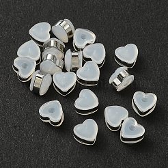 シリコン製ピアスキャッチ  真鍮ベルトピアスバックキャッチ  ハート  プラチナ  6x6.5x4.5mm  穴：0.8mm&nbsp;SIL-YW0001-09P