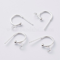 304ステンレススチールハーフフープピアス  銀  15.5x12.5x2.4mm  ピン：0.7mm&nbsp;STAS-Z028-B02-S
