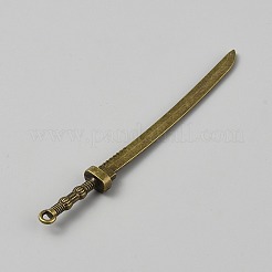 チベット風ビッグサイズペンダントトップ  長いナイフ  アンティークブロンズ  107x10x7mm  穴：2.5mm&nbsp;FIND-WH0139-624AB