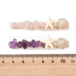 5Pcs 5 Styles Synthetic Turquoise & Natural Rose Quartz & Flower Amazonite & Lapis Lazuli & Amethyst & Topaz Jade Chip Alligator Hair Clips&nbsp;PHAR-TA000010