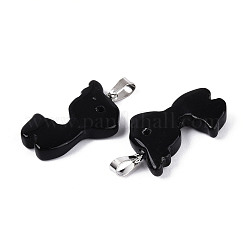 天然石オブシディアンペンダント  ステンレススチール製の留め具付きクリスマス鹿チャーム  ステンレス鋼色  33x22x6~7mm  穴：3~4x7.5~8mm&nbsp;G-T144-11A