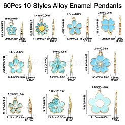 60個10スタイルアロイエナメルペンダント  花  ゴールドカラー  ミックスカラー  15.5~21.5x13.5~19x2.5~4.5mm  穴：1~2mm  6個/スタイル&nbsp;FIND-CJ0002-33