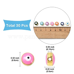 30個の樹脂ビーズ  ナザールボンジュウ付きフラットラウンド  ミックスカラー  8x5mm  穴：1.2mm&nbsp;RESI-YW0003-26E