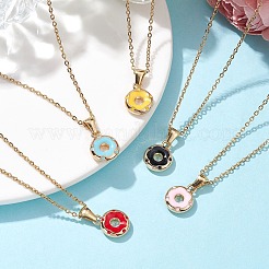 304ステンレススチールアズキチェーンネックレス  合金エナメルドーナツペンダントネックレス  ミックスカラー  15.87インチ（40.3cm）&nbsp;NJEW-JN04768