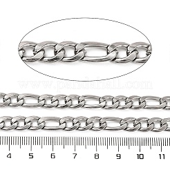 変色しにくい304ステンレススチール製フィガロチェーン  溶接されていない  スプールで  ステンレス鋼色  7x10~14mm  約16.40フィート（5m）/ロール&nbsp;CHS-E007-01P