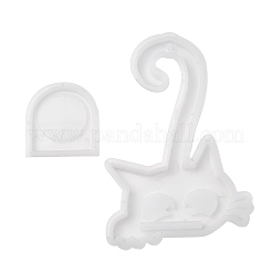 シリコンモールド  猫の形  ホワイト  167x111x8.5mm  穴：4mm&nbsp;LS-SIL-D301-01A