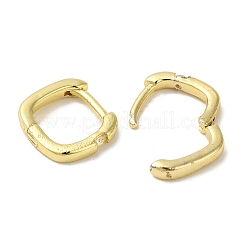 Square Brass Pave Clear Cubic Zirconia Huggie Hoop Earrings for Women&nbsp;EJEW-C097-08G-06