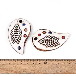 手作りの磁器の大きなペンダント  魚と陰陽  ファンシーアンティーク施釉磁器  ホワイト  62~64.5x39~39.5x11~12mm  穴：4.5~5mm&nbsp;PORC-T133-46