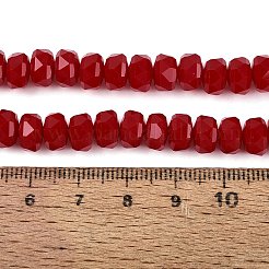 オペークガラスビーズ連売り  ロンデル  多面カット  ファイヤーブリック  7.5~8x5mm  穴：1~1.2mm  約77~81個/連  14.96~17.32インチ（38~44cm）&nbsp;GLAA-Q114-01A-B04