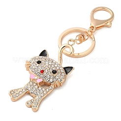 亜鉛合金ラインストーンキーホルダー  猫の形  ライトゴールド  13.7cm  カタログ番号：7.5x39.5x11mm&nbsp;KEYC-M025-01KCG