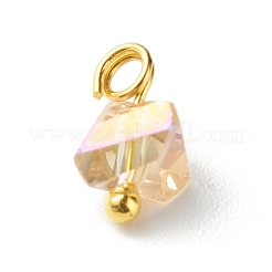 電気メッキガラスチャーム  真鍮ボールヘッドピン付き  三角形  アンティークホワイト  8x6x4.5mm  穴：1.8mm&nbsp;PALLOY-JF00821-07
