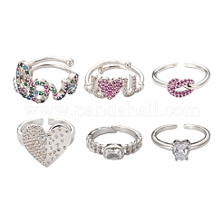 6Pcs 6 Style Brass Micro Pave Cubic Zirconia Solitaire Rings&nbsp;RJEW-LS0001-13P