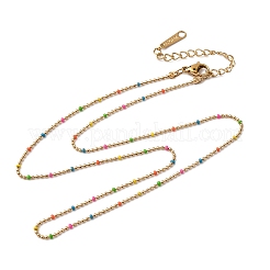 304ステンレススチール製カラフルエナメルボールチェーンネックレス（女性用）  イオンプレーティング（ip）  18KGP本金メッキ  16.54インチ（42cm）&nbsp;NJEW-K255-44G