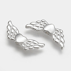チベットのスタイル合金angelteeビーズ  翼のあるハート  鉛フリー＆カドミウムフリー  銀  22x9x3mm  穴：1mm  約869個/1000g&nbsp;TIBEB-5494-S-RS