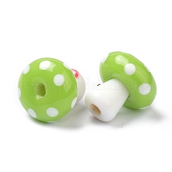 手作りランプワークビーズ  笑顔のキノコビーズ  ライム  13x13mm  穴：3mm&nbsp;GLAA-K041-01E