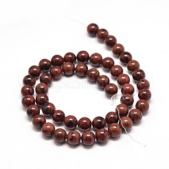 天然マホガニーのオブシディアンラウンドビーズ連売り  8mm  穴：1mm  約46~48個/連  15インチ&nbsp;X-G-P072-44-8mm