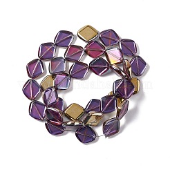 電気メッキガラスビーズセット  半分虹メッキ  菱形  パープル  18x15.5x5mm  穴：1.2mm  約35~37個/連  24.80~25.98インチ（63~66cm）&nbsp;EGLA-L032-HR03