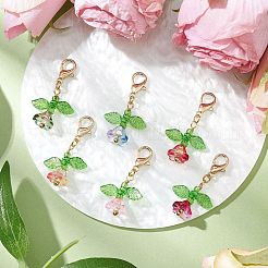 花のガラスとアクリルビーズのペンダント装飾  合金製カニカン付き  ミックスカラー  32mm&nbsp;HJEW-JM03045