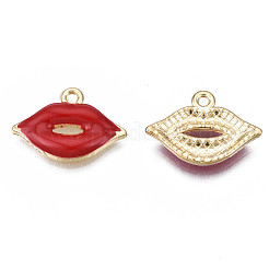 メッキ合金エナメルチャームラック  カドミウムフリー＆ニッケルフリー＆鉛フリー  ライトゴールド  リップ  ファイヤーブリック  13x18.5x2.5mm  穴：1.2mm&nbsp;ENAM-T011-116A