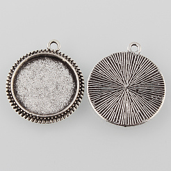 Tibetan Style Antique Silver Alloy Flat Round Pendant Cabochon Settings&nbsp;TIBEP-M022-21AS