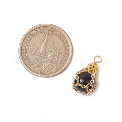 天然な黒の石のペンダント  鉄製の金具が付いたティアドロップチャーム  ゴールドカラー  21.5x13mm  穴：2mm&nbsp;PALLOY-JF03396-03