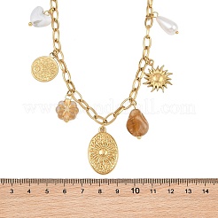 304 Stainless Steel & Resin & Imitation Pearl Multi-Pendant Bib Necklaces for Women&nbsp;SA-CBA717A-02G-02