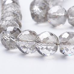 電気メッキガラスビーズ連売り  虹メッキ  多面カット  ラウンド  ライトグレー  10x8mm  穴：1.2mm  約80個/連  25インチ&nbsp;X-EGLA-Q092-10mm-A05