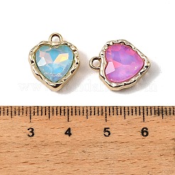 UVメッキ合金ガラスペンダント  ハートチャーム  多面カット  ミックスカラー  ゴールドカラー  16x14x5.5mm  穴：2mm&nbsp;FIND-K032-14G
