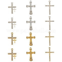 20pcs10スタイルアロイラインストーンペンダント  クロス  ミックスカラー  25~34x17~21x2mm  穴：1.8~2mm  2個/カラー&nbsp;FIND-TA0007-84