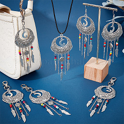 8Pcs Woven Net/Web with Feather Tibetan Style Alloy Pendant Decorations&nbsp;HJEW-NB0001-89
