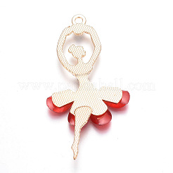 レジンビッグサイズペンダントトップ  金メッキ合金パーツとラインストーン付き  バレエ少女  レッド  60x31x4mm  穴：2mm&nbsp;LS-ALRI-WH0004-A12