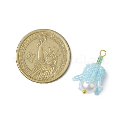 シードビーズ ビーズチャーム  ガラスパールビーズ付き  スズランのペンダント  ライトブルー  26.5x15x15mm  穴：1.6mm&nbsp;PALLOY-MZ00363-02