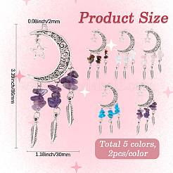 10Pcs 5 Styles Opalite & Synthetic Turquoise & Natural Amethyst & Tiger Eye & Rose Quartz Chip and Alloy Hollow Moon Big Pendants&nbsp;FIND-BM0001-84