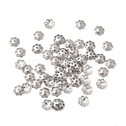 316サージカルステンレススチールビーズキャップ  花  7花びら  ステンレス鋼色  6x1mm  穴：1mm&nbsp;STAS-F325-01P