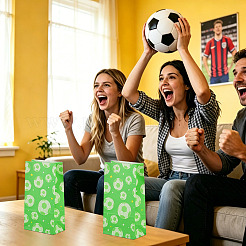 サッカー柄紙製ベーカリーバッグ15枚  食品グレードの食品  キャンディーバッグ  長方形  ライムグリーン  119x70x218mm&nbsp;ABAG-TA0002-32D