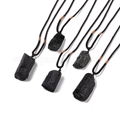 Adjustable Natural Black Tourmaline Pendant Necklaces&nbsp;NJEW-P254-01