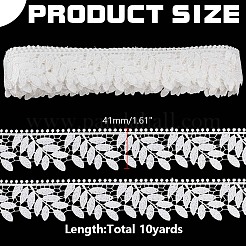 10ヤードの葉っぱのポリエステルレーストリム  衣服アクセサリー用のレースリボン  ホワイト  1-5/8インチ（41mm）&nbsp;OCOR-WR0001-87B