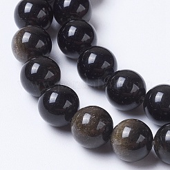 Natural Golden Sheen Obsidian Beads Strands&nbsp;G-K268-01-8mm